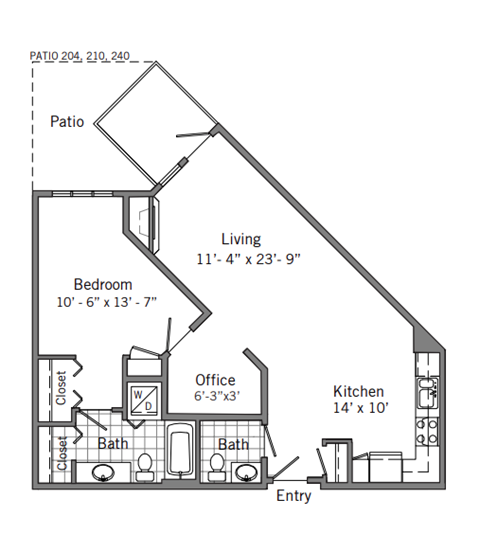 1 Bed 1 Bath Floor Plan | 855 Sq. Ft.  at 128 on State, Kirkland, 98033